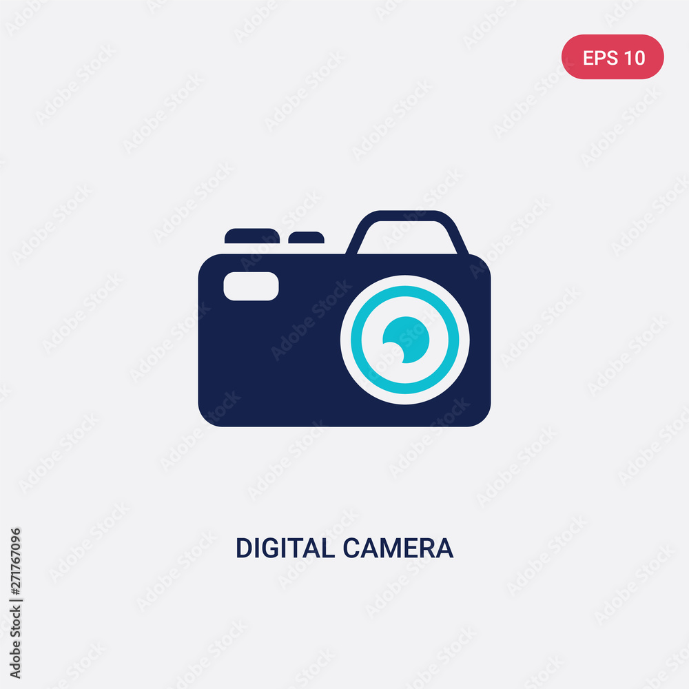 Poster two color digital camera vector icon from electronic stuff fill concept. isolated blue digital camer