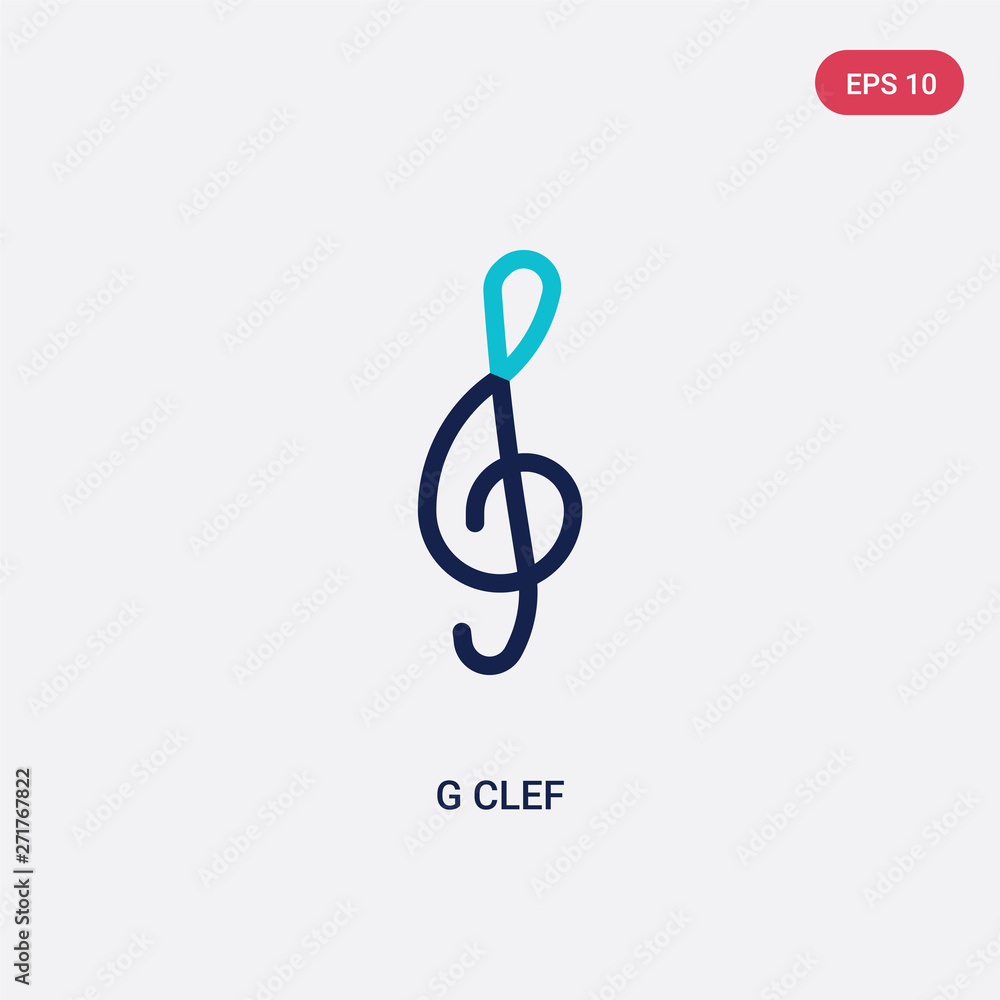 Poster two color g clef vector icon from entertainment and arcade concept. isolated blue g clef vector sign
