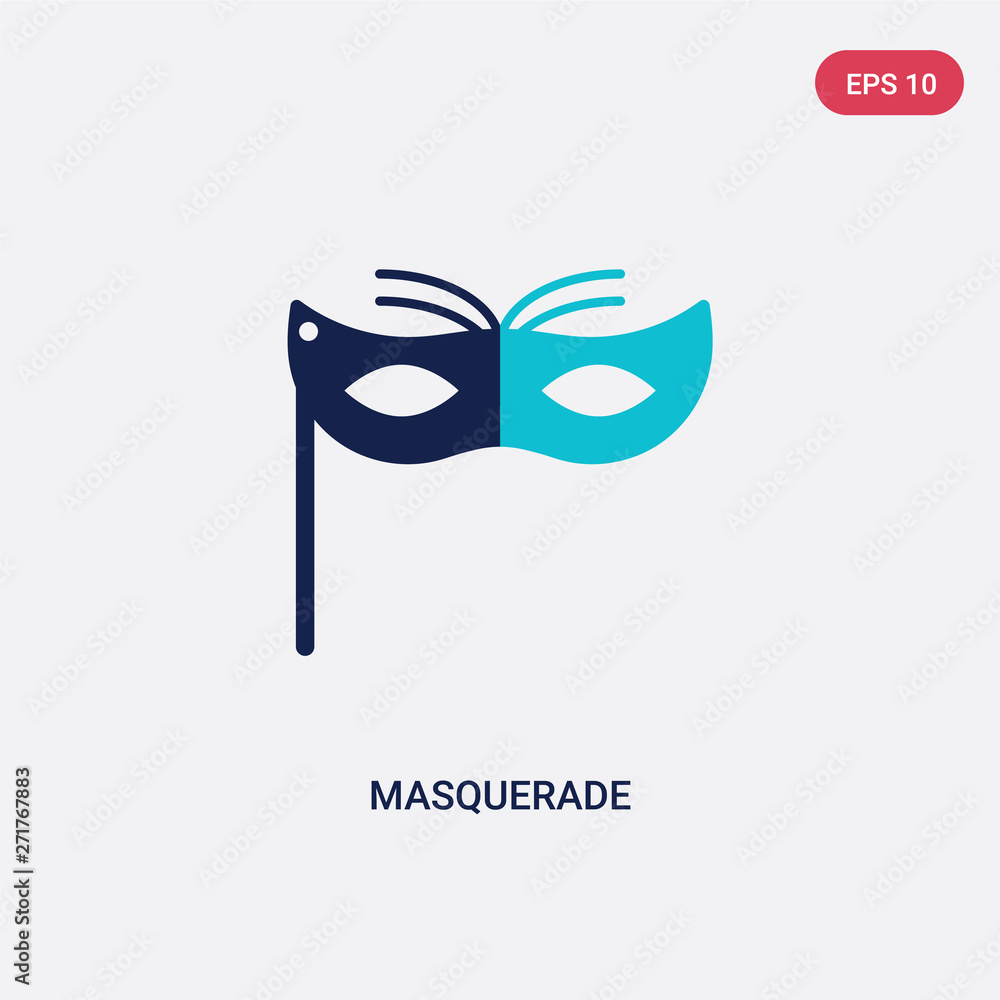 Poster two color masquerade vector icon from entertainment and arcade concept. isolated blue masquerade vec