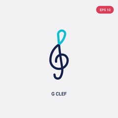 two color g clef vector icon from entertainment and arcade concept. isolated blue g clef vector sign symbol can be use for web, mobile and logo. eps 10