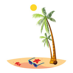 summer beach with palms and sunglasses scene