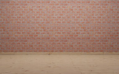 Wall and floor for photography. Rustic brick wall and wooden laminate floor.
