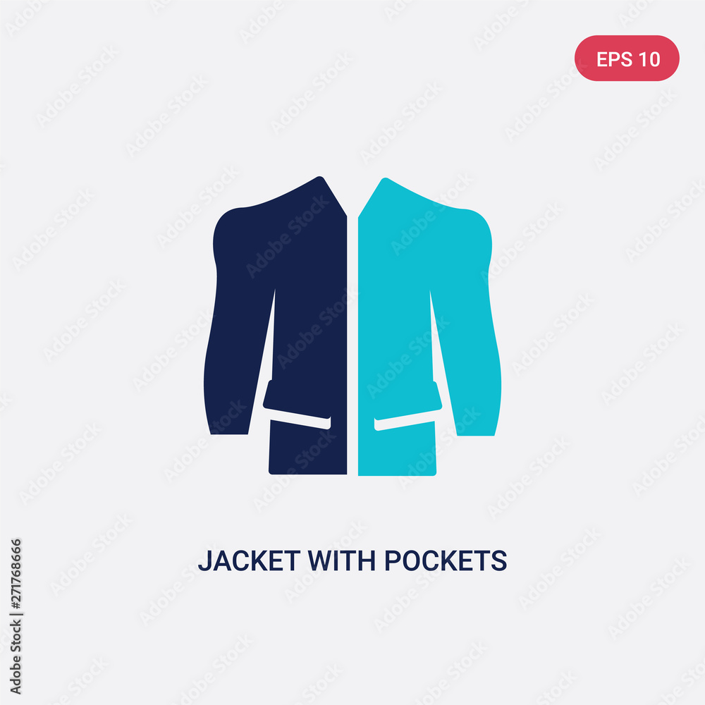 Poster two color jacket with pockets vector icon from fashion concept. isolated blue jacket with pockets ve