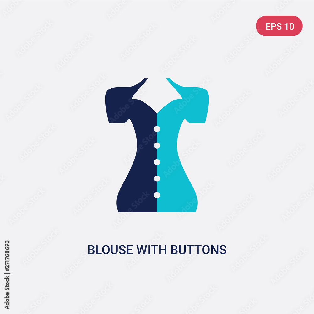 Poster two color blouse with buttons vector icon from fashion concept. isolated blue blouse with buttons ve