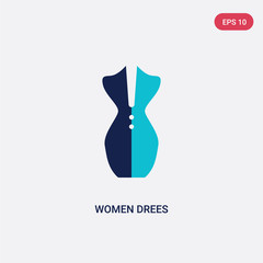 two color women drees vector icon from fashion concept. isolated blue women drees vector sign symbol can be use for web, mobile and logo. eps 10