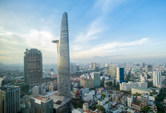 Skyline of the Central Business District of Ho Chi Minh City showing the Bitexco Tower, Ho Chi Minh City, Vietnam