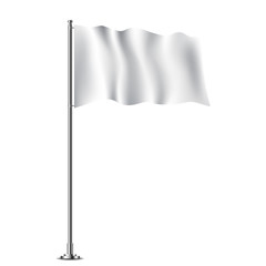 rizontal flag on flagpole flying in the wind, isolated on white background.