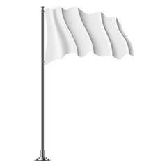 rizontal flag on flagpole flying in the wind, isolated on white background.