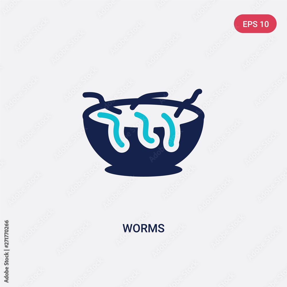 Poster two color worms vector icon from food concept. isolated blue worms vector sign symbol can be use for