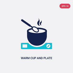 two color warm cup and plate vector icon from food concept. isolated blue warm cup and plate vector sign symbol can be use for web, mobile and logo. eps 10