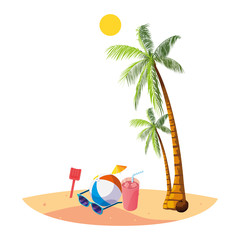 summer beach with palms and balloon toy scene
