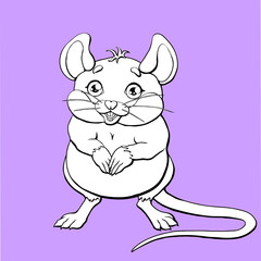 The cute mouse contour on lilac background