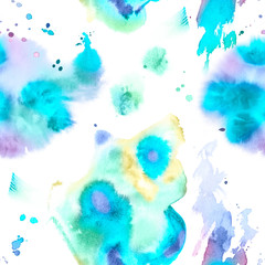 Blue Watercolor Hand Painted Seamless Pattern