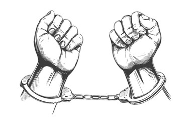 handcuffed hands icon hand drawn vector illustration sketch