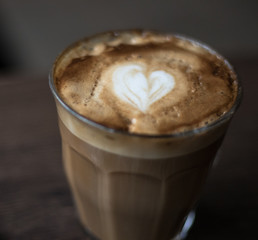 A glass of milky coffee.