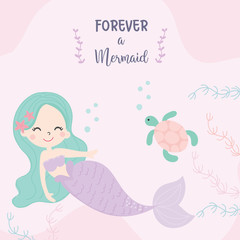 Cute little mermaid vector. Illustration.
