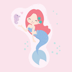 Cute little mermaid vector. Illustration.