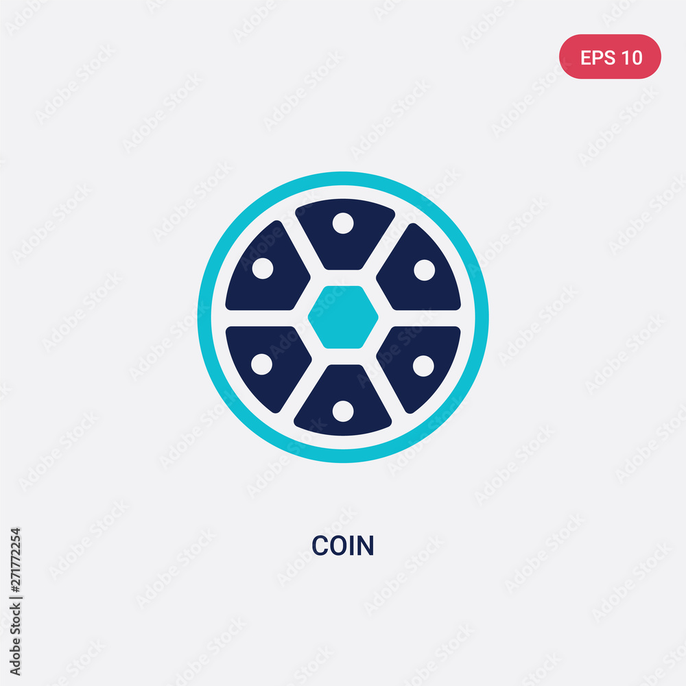 Poster two color coin vector icon from football concept. isolated blue coin vector sign symbol can be use f
