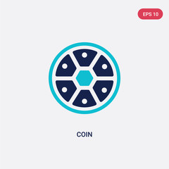 two color coin vector icon from football concept. isolated blue coin vector sign symbol can be use for web, mobile and logo. eps 10