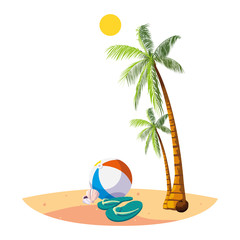 Fototapeta premium summer beach with palms and balloon toy scene