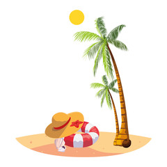 summer beach with palms and float scene