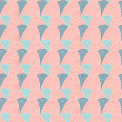 Fototapeta na wymiar Abstract curves and arches in a seamless repeat pattern. Sweet geometric vector design ideal for children and background projects.
