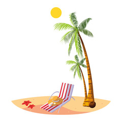 summer beach with palms and chair scene