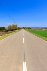日本北海道　絶景の道と青空
