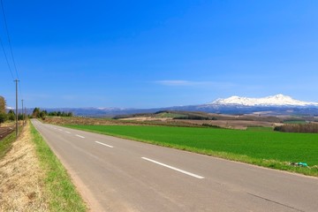 日本北海道　絶景の道と青空