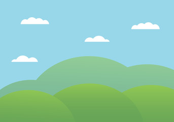 Obraz premium Flat design cartoon illustration of mountain landscape with hills under blue sky with clouds, vector