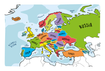 Colorful hand drawn vector map of Europe