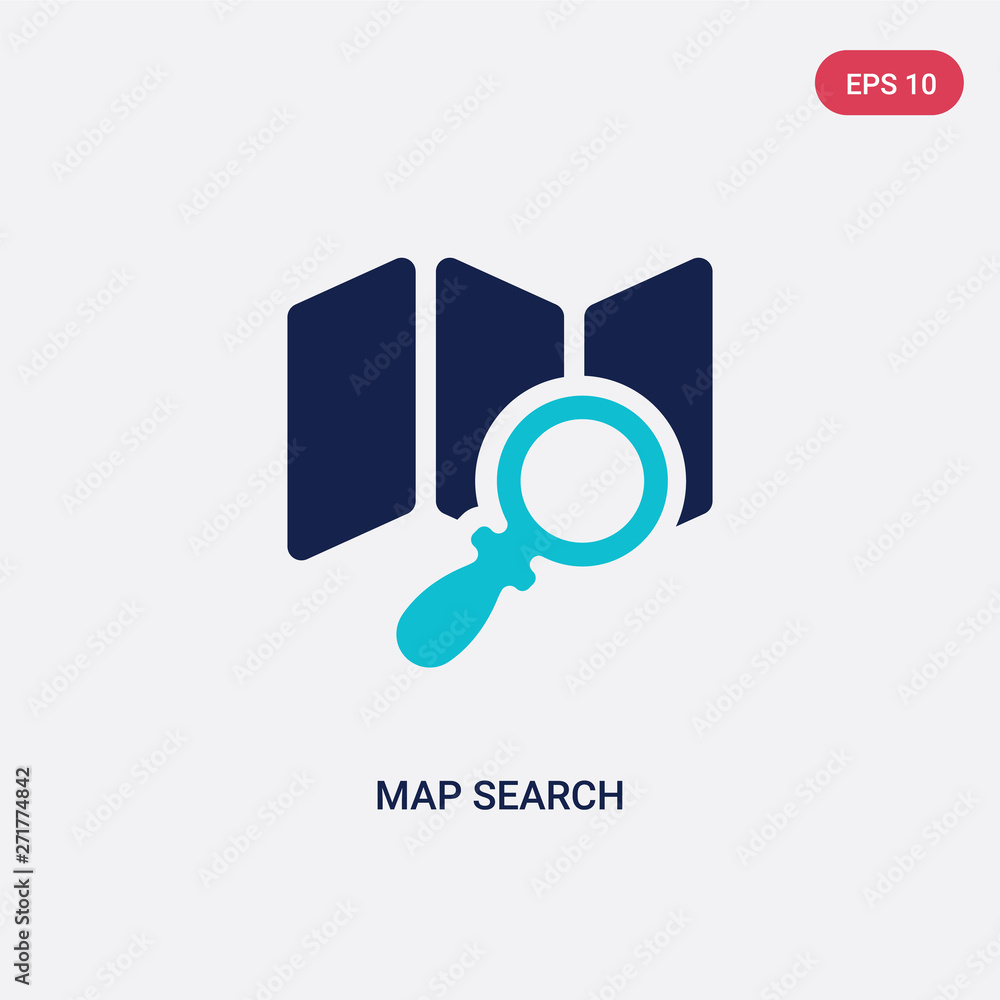 Poster two color map search vector icon from general concept. isolated blue map search vector sign symbol c