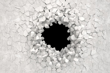 3d render of a hole on a broken wall