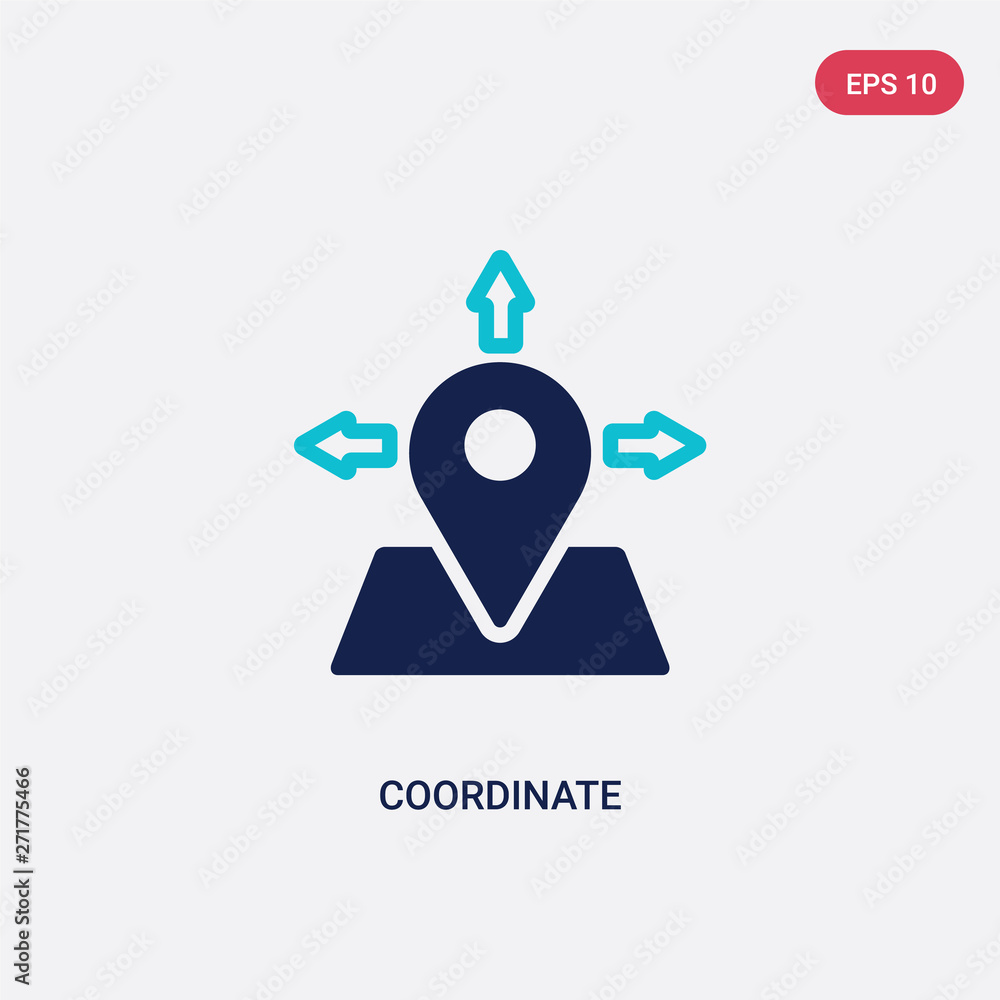Poster two color coordinate vector icon from general-1 concept. isolated blue coordinate vector sign symbol