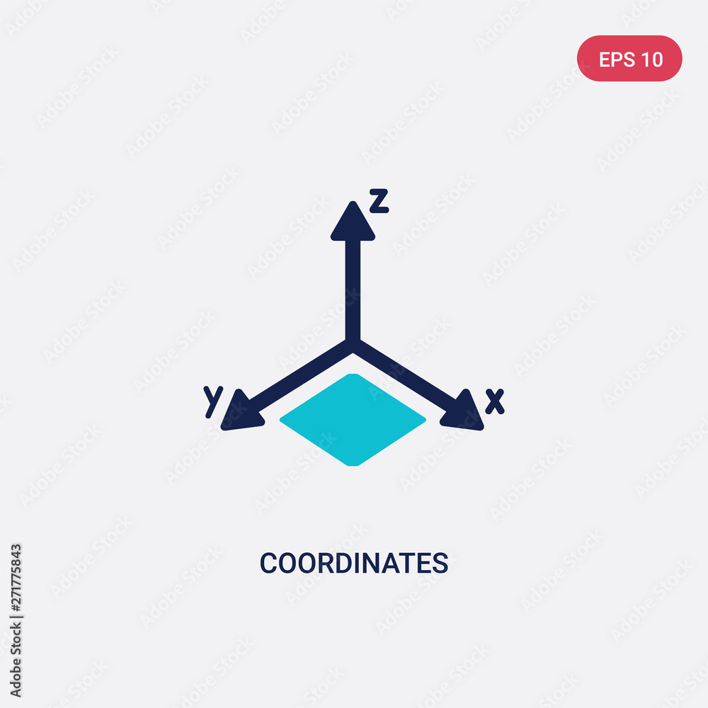 Poster two color coordinates vector icon from geometric figure concept. isolated blue coordinates vector si