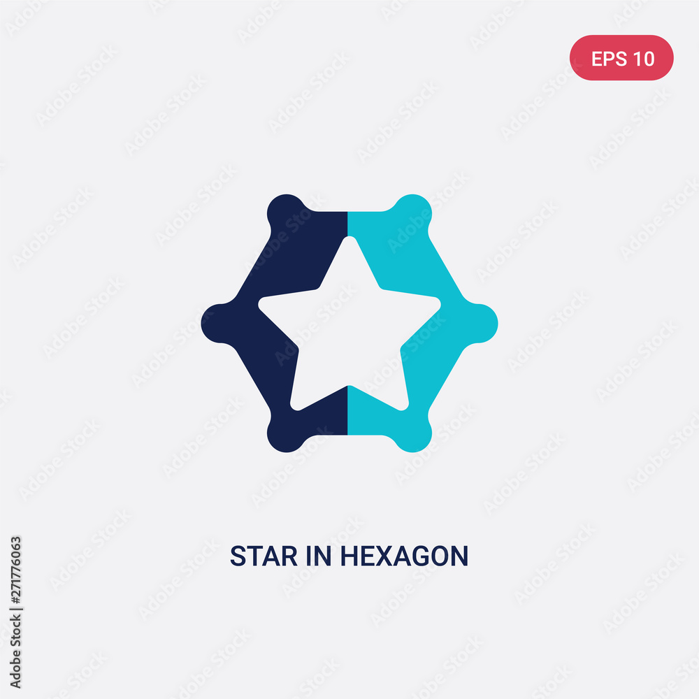 Poster two color star in hexagon of small triangles vector icon from geometry concept. isolated blue star i