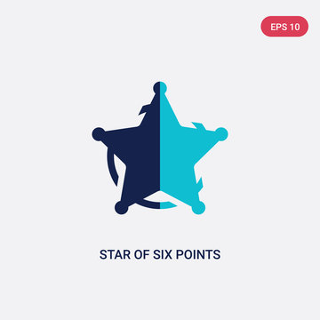 Two Color Star Of Six Points Vector Icon From Geometry Concept. Isolated Blue Star Of Six Points Vector Sign Symbol Can Be Use For Web, Mobile And Logo. Eps 10