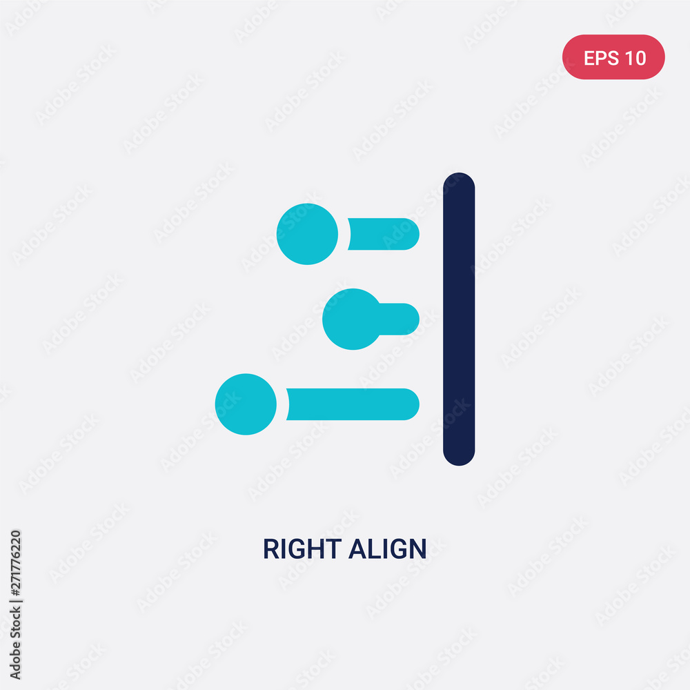 Poster two color right align vector icon from geometry concept. isolated blue right align vector sign symbo