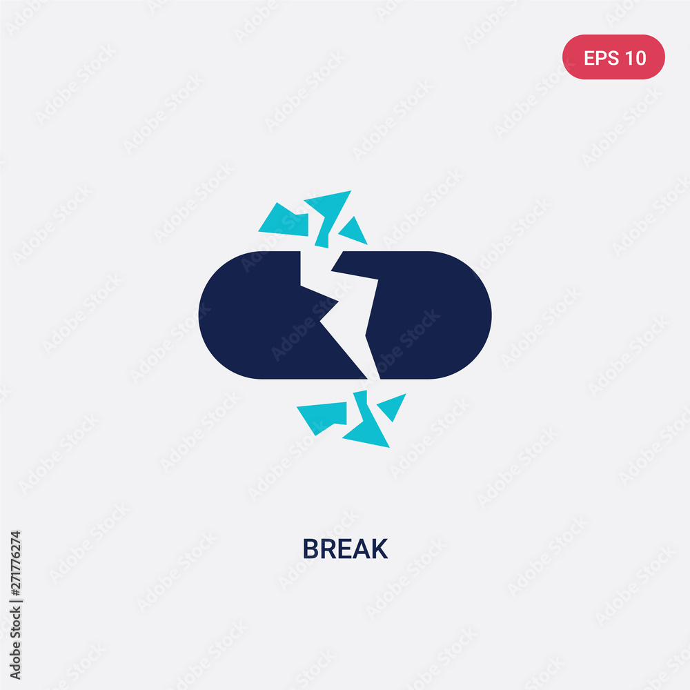Poster two color break vector icon from geometry concept. isolated blue break vector sign symbol can be use