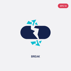 two color break vector icon from geometry concept. isolated blue break vector sign symbol can be use for web, mobile and logo. eps 10