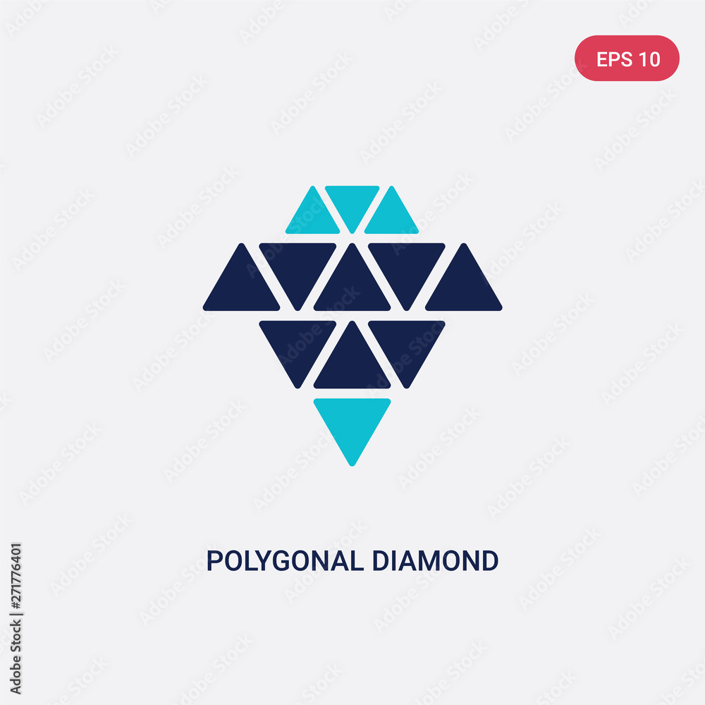 Poster two color polygonal diamond shape of small triangles vector icon from geometry concept. isolated blu