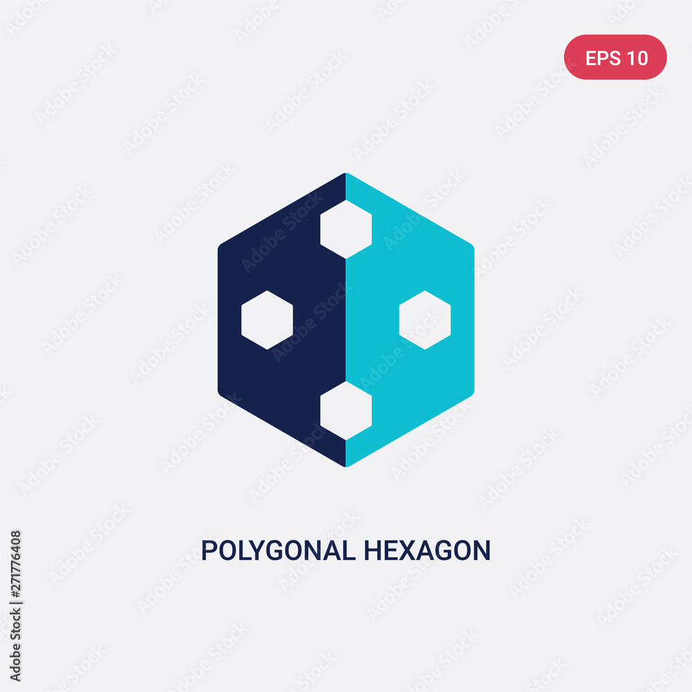 Poster two color polygonal hexagon vector icon from geometry concept. isolated blue polygonal hexagon vecto