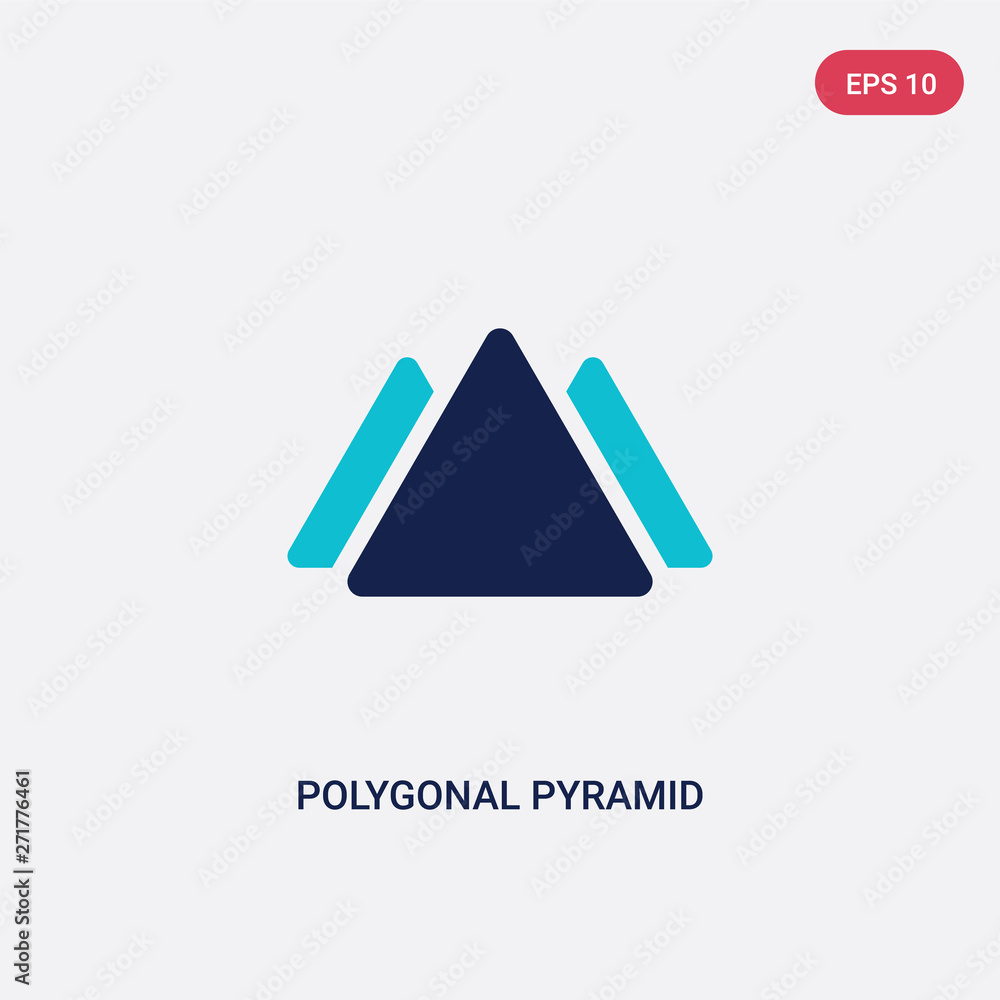 Poster two color polygonal pyramid of triangles vector icon from geometry concept. isolated blue polygonal 