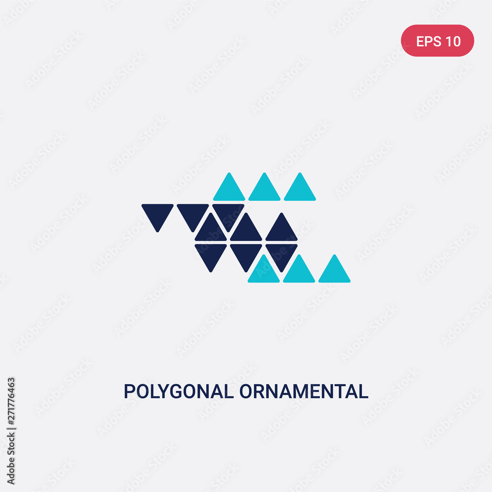 Poster two color polygonal ornamental shape of triangles vector icon from geometry concept. isolated blue p