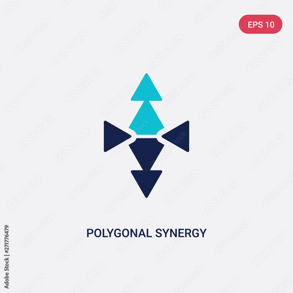 Poster two color polygonal synergy shapes vector icon from geometry concept. isolated blue polygonal synerg