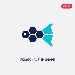 two color polygonal fish shape of small triangles vector icon from geometry concept. isolated blue polygonal fish shape of small triangles vector sign symbol can be use for web, mobile and logo. eps