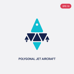 two color polygonal jet aircraft vector icon from geometry concept. isolated blue polygonal jet aircraft vector sign symbol can be use for web, mobile and logo. eps 10