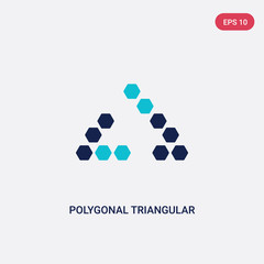 two color polygonal triangular recycle vector icon from geometry concept. isolated blue polygonal triangular recycle vector sign symbol can be use for web, mobile and logo. eps 10