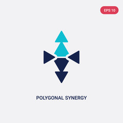 two color polygonal synergy shapes vector icon from geometry concept. isolated blue polygonal synergy shapes vector sign symbol can be use for web, mobile and logo. eps 10