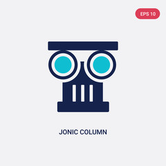 two color jonic column vector icon from greece concept. isolated blue jonic column vector sign symbol can be use for web, mobile and logo. eps 10